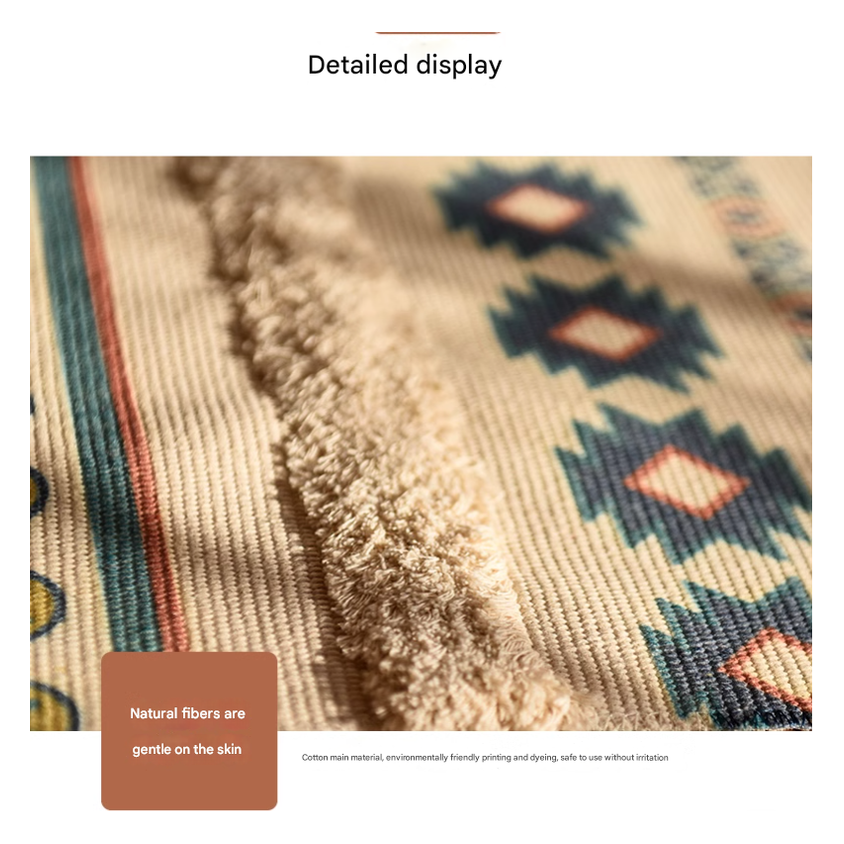 Handwoven Cotton Tassel Floor Rug for Bedroom or Living Room|Soft, Modern Geometric Design,60x90cm