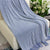 Blue Cozy Knit Throw Blanket with Fringe – Stylish Striped  Bed End Cover, 127x170cm