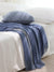 Blue Cozy Knit Throw Blanket with Fringe – Stylish Striped  Bed End Cover, 127x170cm