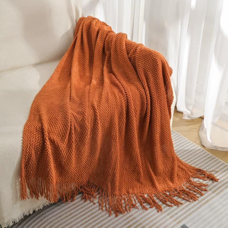 Orange Premium Woven Knitted Throw Blanket with Tassels | Soft, Cozy Sofa & Bed Blanket, Perfect for Office or Afternoon Naps 127x172cm
