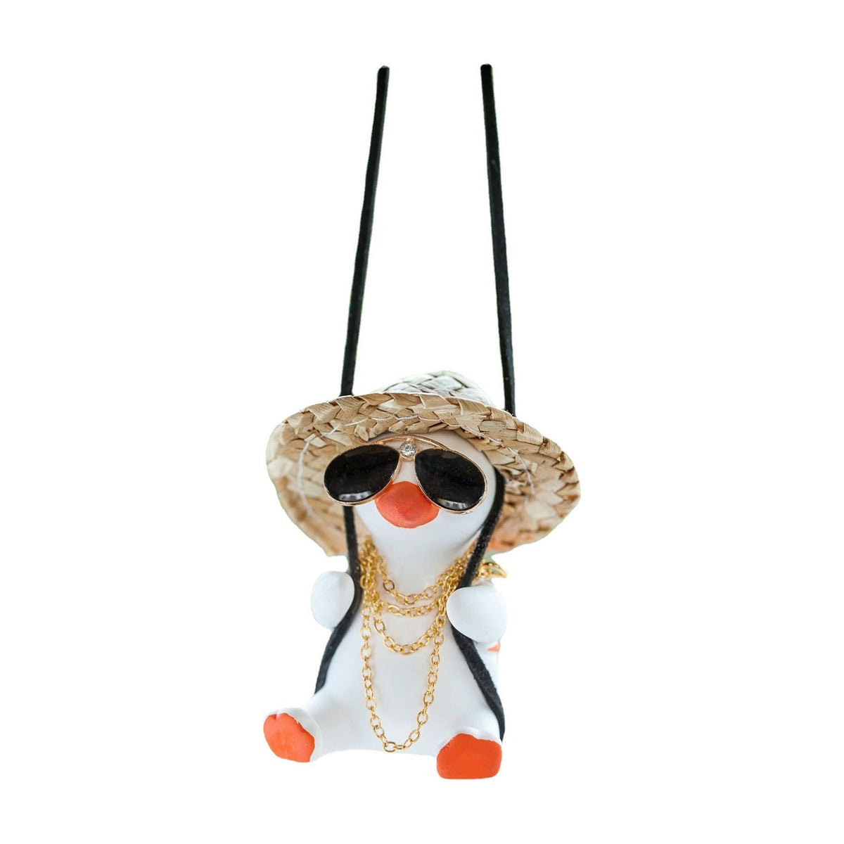 White+Orange 2 pcs Rocking Duck Car Ornament - Cute duck figurine with hat and small school bag, car interior decoration