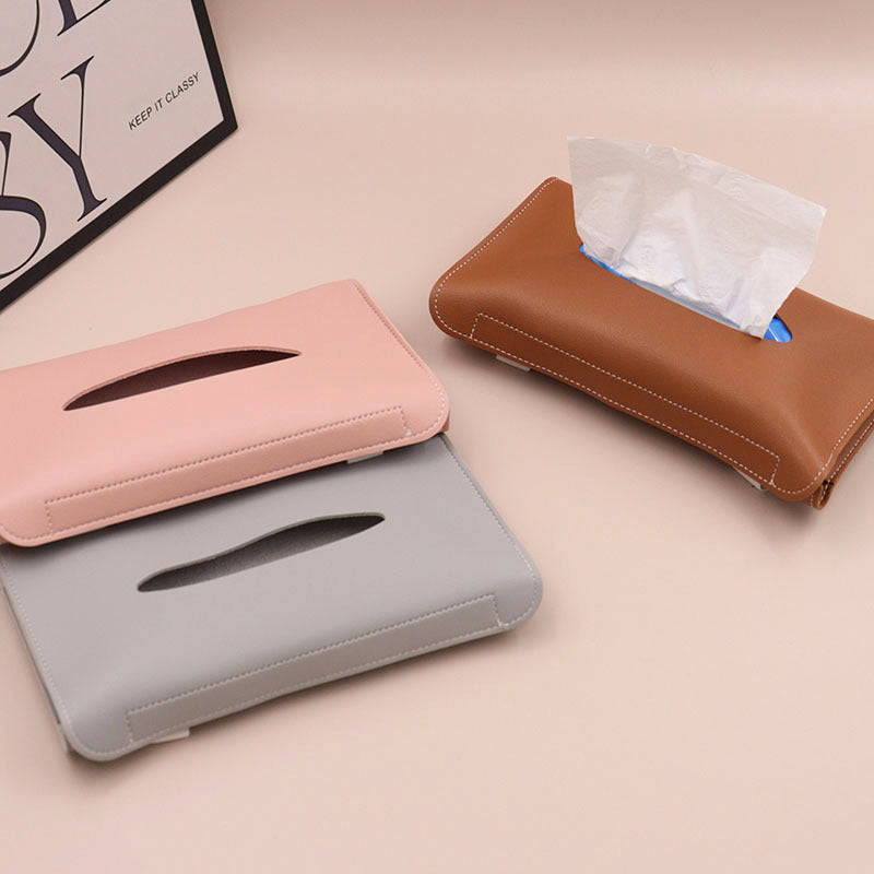 2 pcs Brown Car Sun Visor Tissue Holder - PU Leather Napkin Dispenser for Vehicle Interior