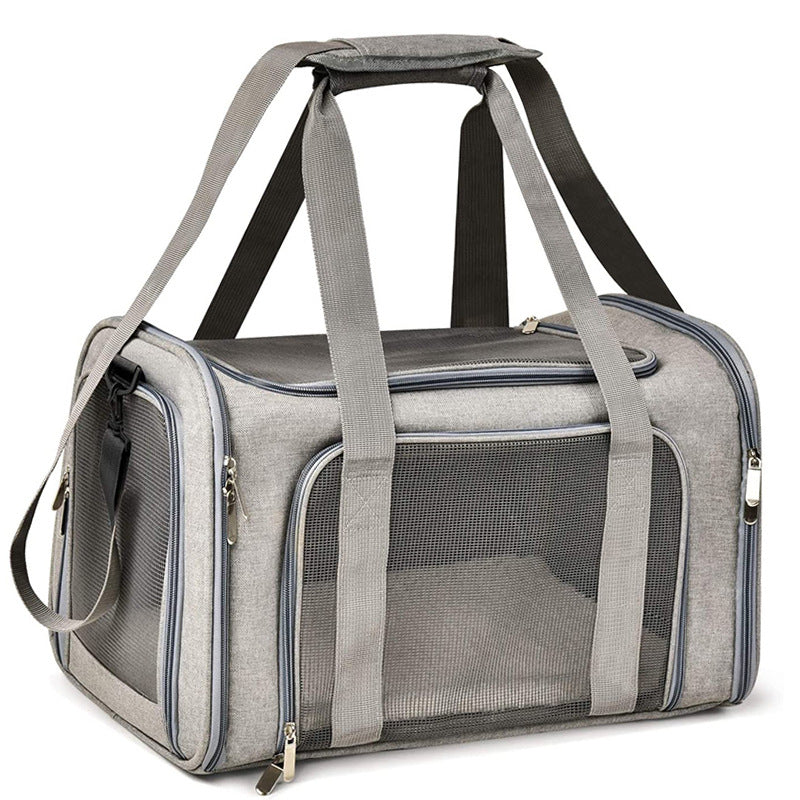 Grey Portable Pet Travel Carrier Bag - Foldable, Durable, and Comfortable for Small Dogs &amp; Cats 50cmx34cmx34cm