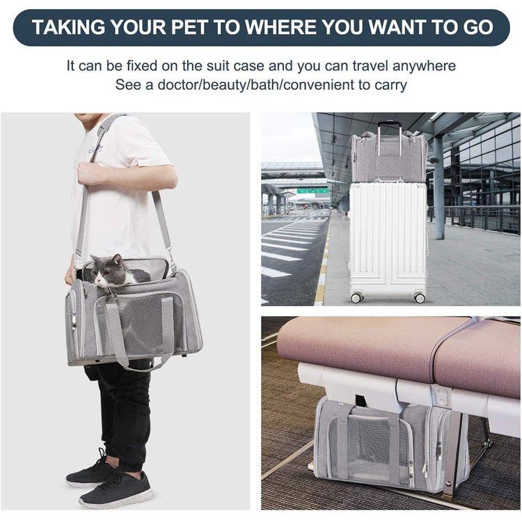 Blue Portable Pet Travel Carrier Bag - Foldable, Durable, and Comfortable for Small Dogs & Cats 45cmx30cmx30cm