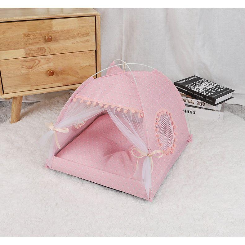 Pink Floral Portable Folding Pet Tent - Summer Cat &amp; Dog Shelter with Mesh Window, Lightweight and Breathable, Ideal for Travel &amp; Home Use 35x35x30CM