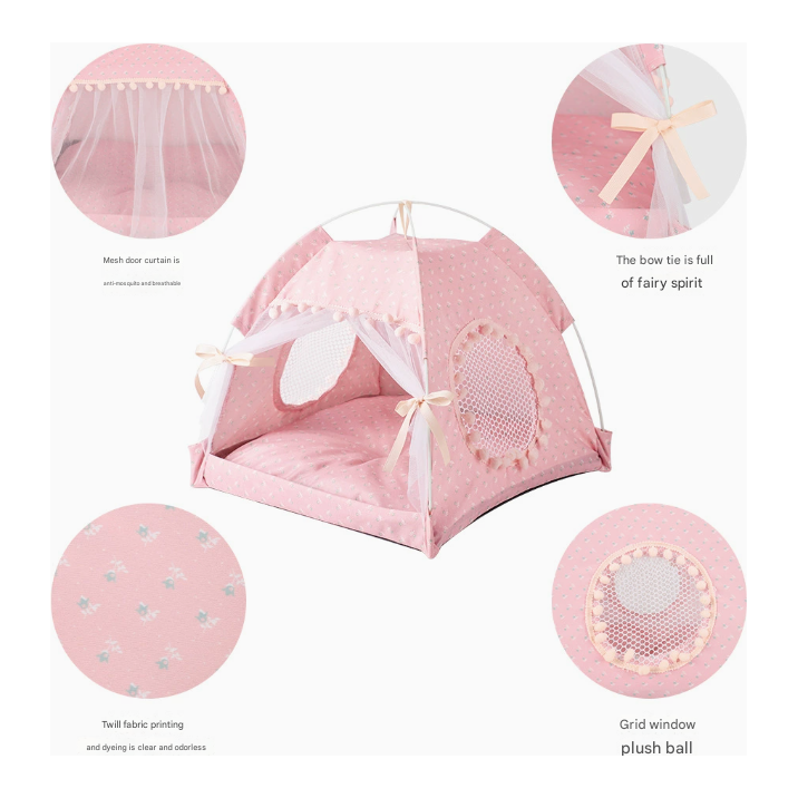 Green floral Portable Folding Pet Tent - Summer Cat & Dog Shelter with Mesh Window, Lightweight and Breathable, Ideal for Travel & Home Use 35x35x30CM