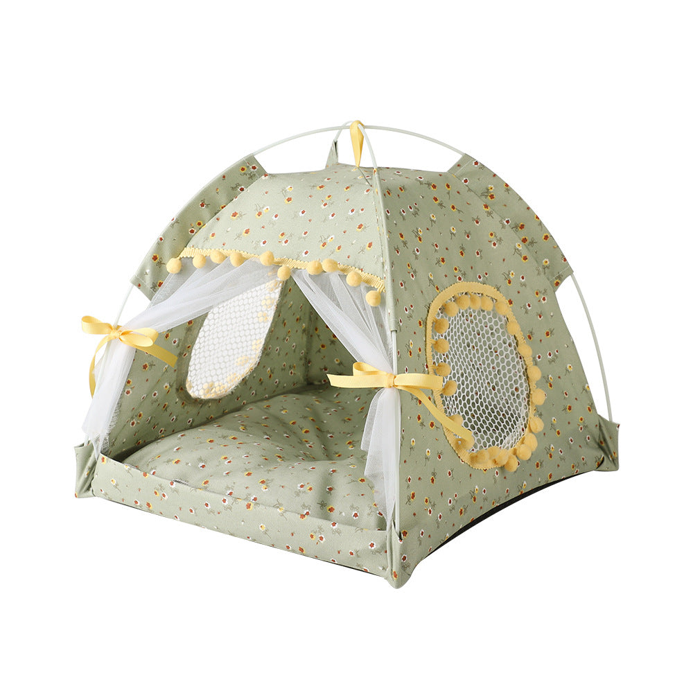 Fruit green floral Portable Folding Pet Tent - Summer Cat &amp; Dog Shelter with Mesh Window, Lightweight and Breathable, Ideal for Travel &amp; Home Use 35x35x30CM