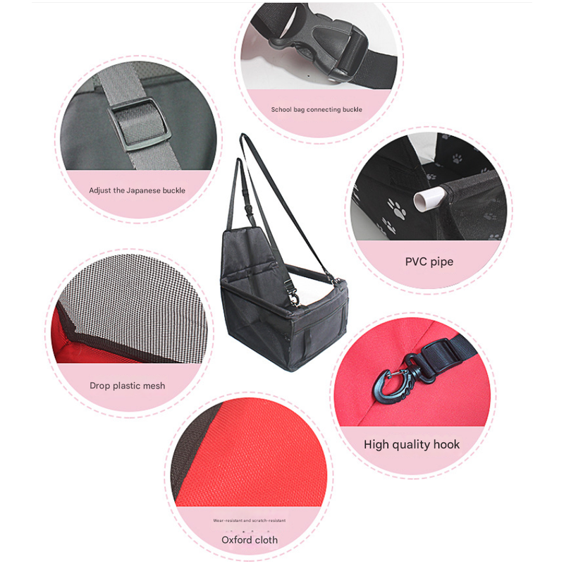 Black and pink Portable Pet Car Seat for Dogs and Cats - Adjustable Car Seat Cover, Pet Travel Car Carrier with Safety Belt