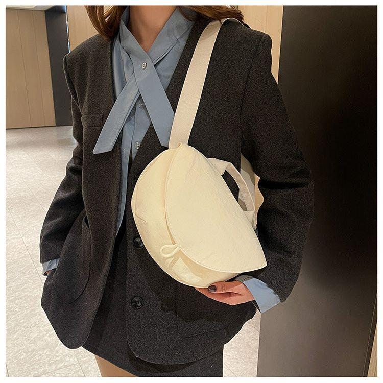 Beige Trendy Crescent Crossbody Bag - Unique Design Shoulder Bag 29x6x17cm