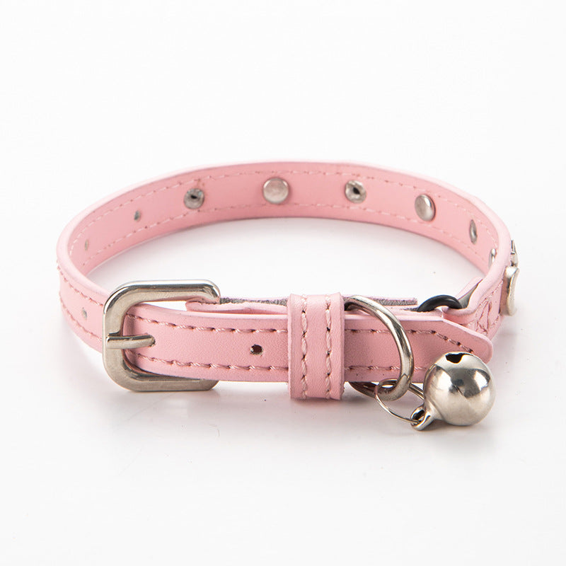 3 pcs Pink Stylish PU Leather Pet Collar - Anti-Loss, Puppy Bell, Star &amp; Moon Design Width 1.2cm Total Length 35cm