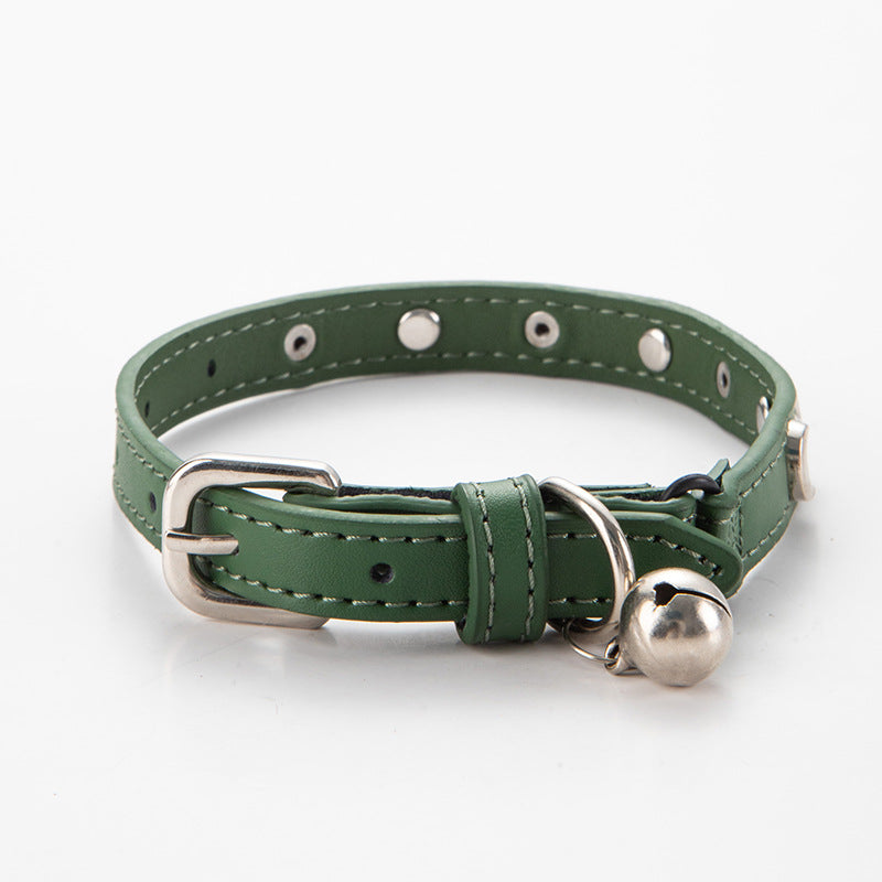 3 pcs Green Stylish PU Leather Pet Collar - Anti-Loss, Puppy Bell, Star &amp; Moon Design Width 1.2cm Total Length 35cm