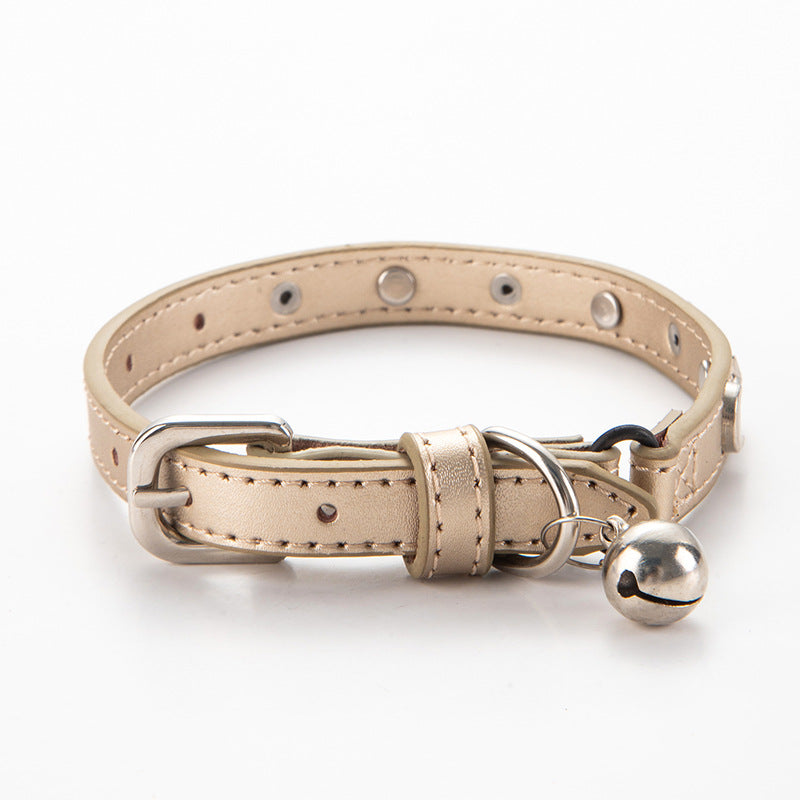 3 pcs Gold Stylish PU Leather Pet Collar - Anti-Loss, Puppy Bell, Star &amp; Moon Design Width 1.2cm Total Length 35cm