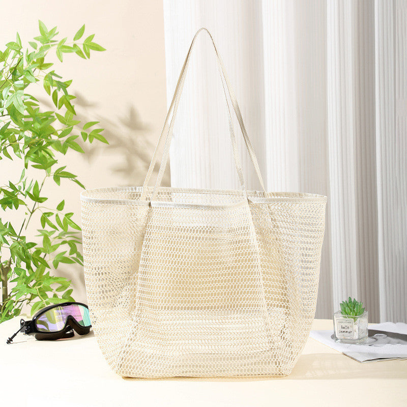 2 pcs Milky Casual Mesh Tote Bag - Shoulder Bag for Beach &amp; Travel 35x17x37cm