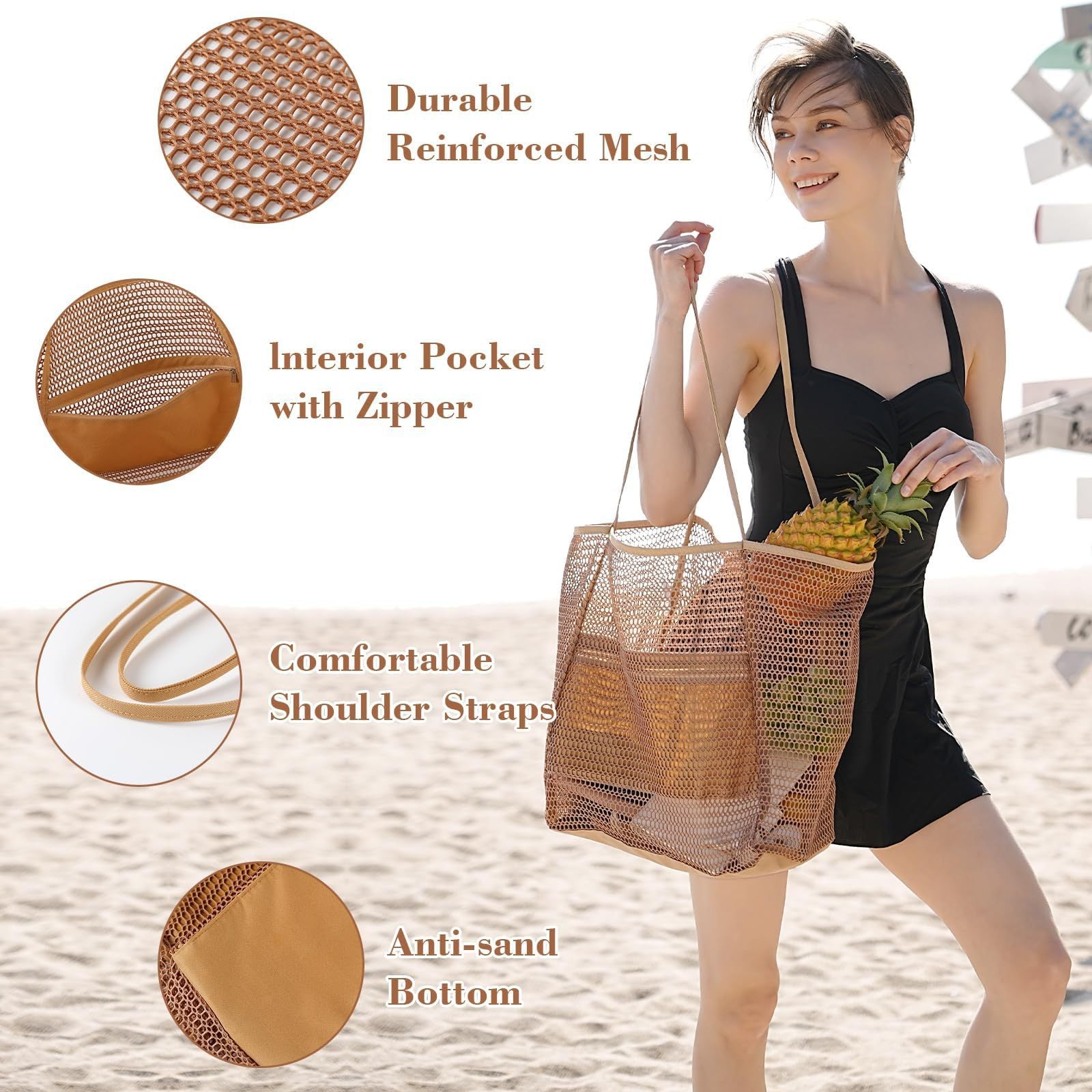 2 pcs Milky Casual Mesh Tote Bag - Shoulder Bag for Beach & Travel 35x17x37cm