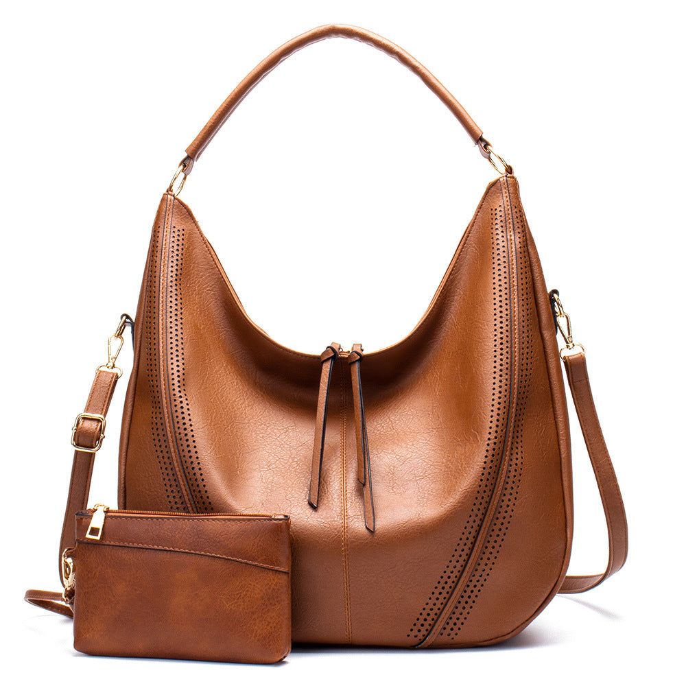 Brown Faux Leather Hobo Bag - Large Shoulder Tote w/Coin Purse