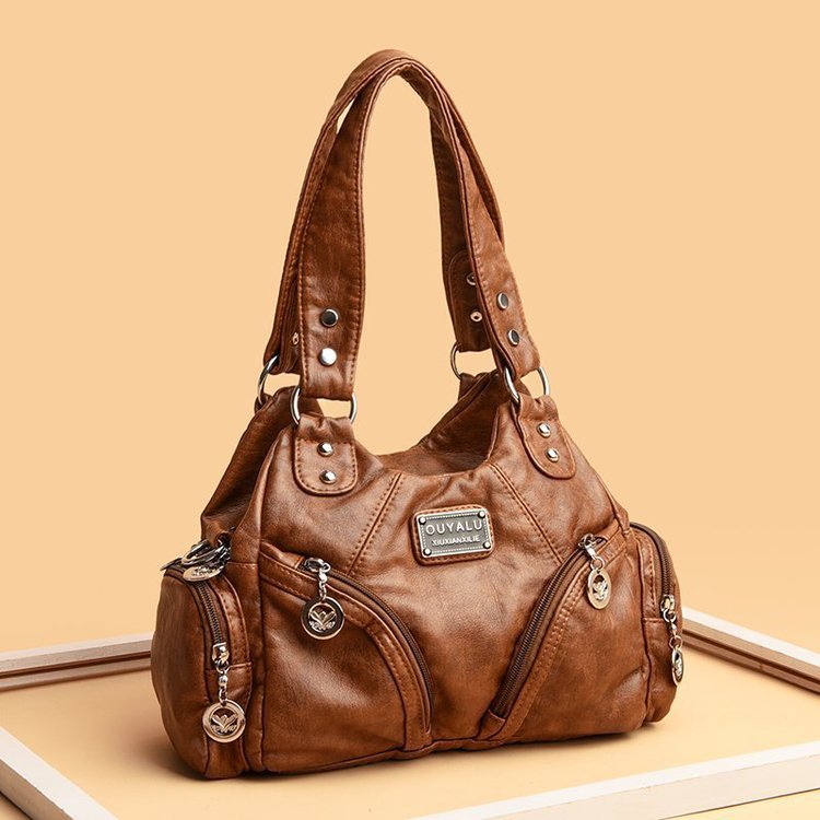 Brown Vintage Soft Leather Biker Bag - Shoulder Crossbody Handbag