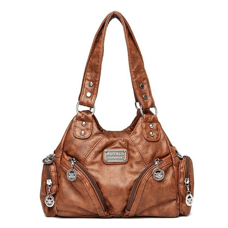 Brown Vintage Soft Leather Biker Bag - Shoulder Crossbody Handbag