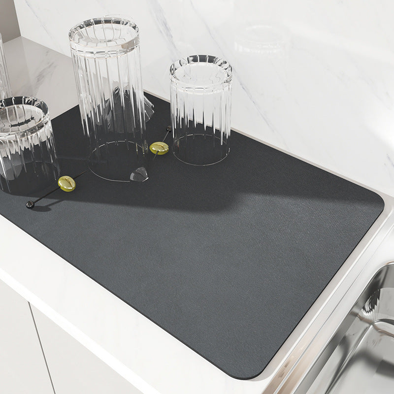 Dark Gray Kitchen Drying Mat - Super Absorbent Dish &amp; Cup Drainer Pad 50x60cm