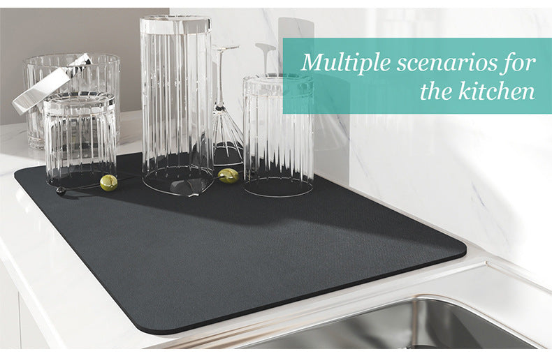 Dark Gray Kitchen Drying Mat - Super Absorbent Dish & Cup Drainer Pad 50x60cm