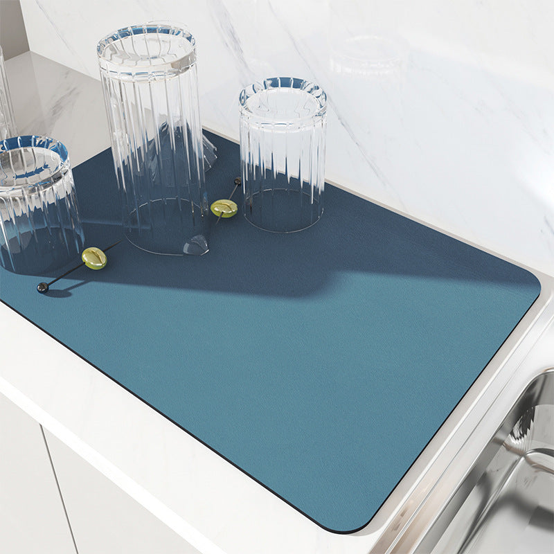 Blue Kitchen Drying Mat - Super Absorbent Dish &amp; Cup Drainer Pad 50x60cm