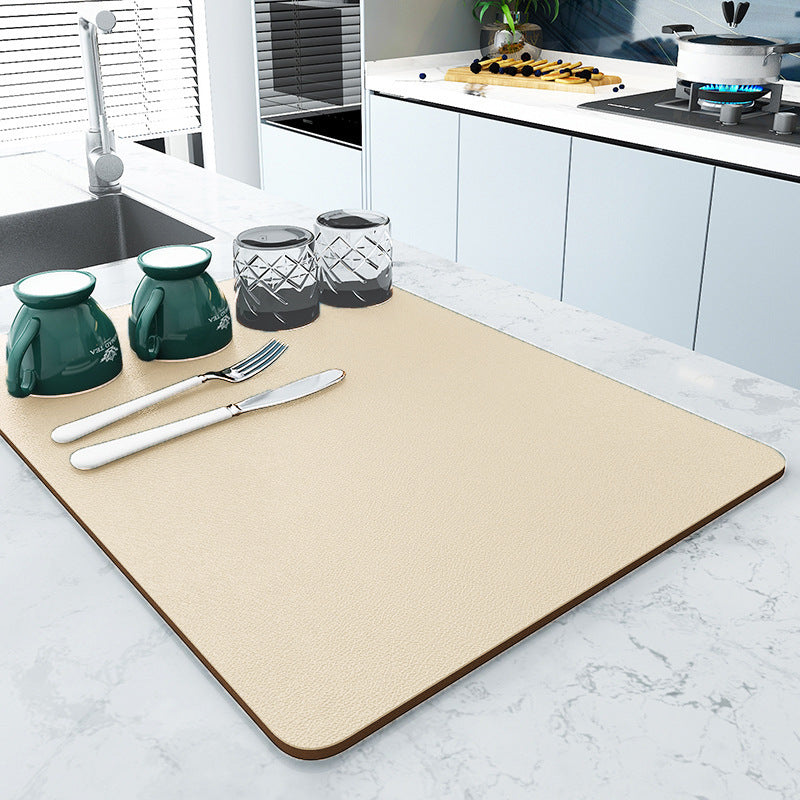 2 PCS Beige Kitchen Drying Mat - Super Absorbent Dish &amp; Cup Drainer Pad 30x40cm