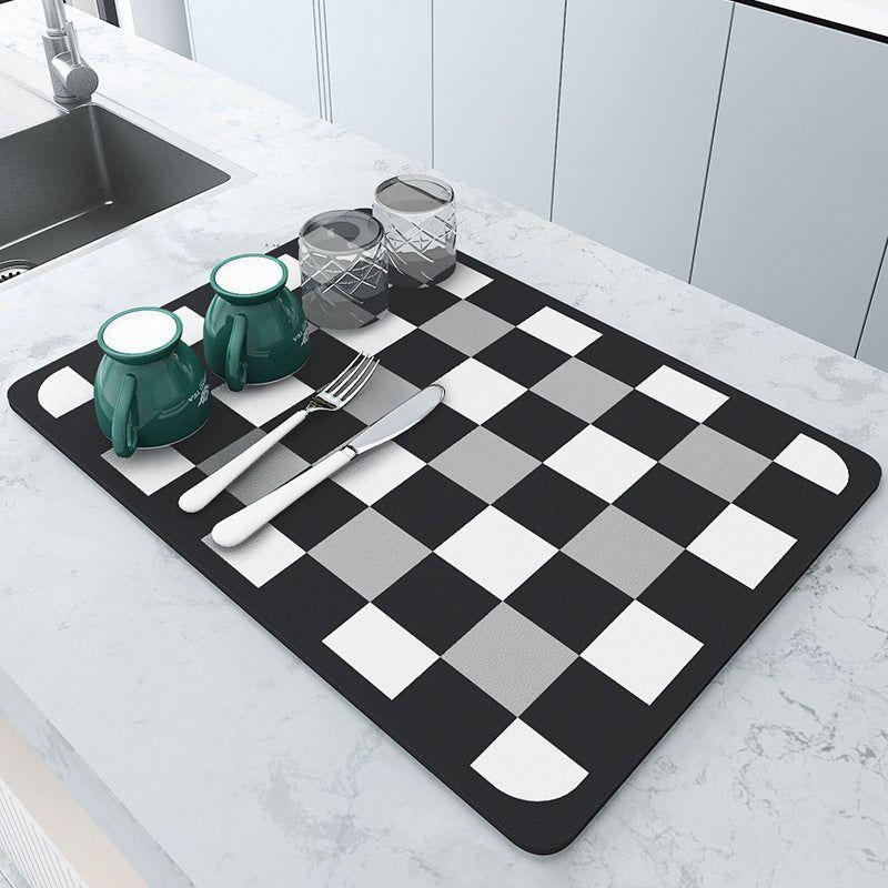 2 PCS Black and white grids Kitchen Drying Mat - Super Absorbent Dish &amp; Cup Drainer Pad 30x40cm
