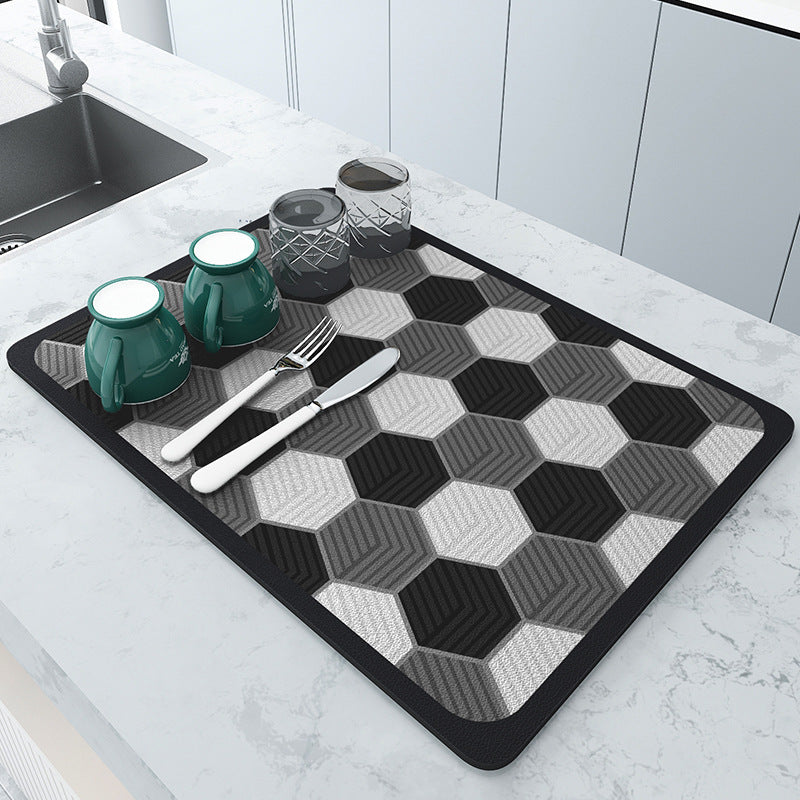 Hexagonal patterns Kitchen Drying Mat - Super Absorbent Dish &amp; Cup Drainer Pad 40x50cm