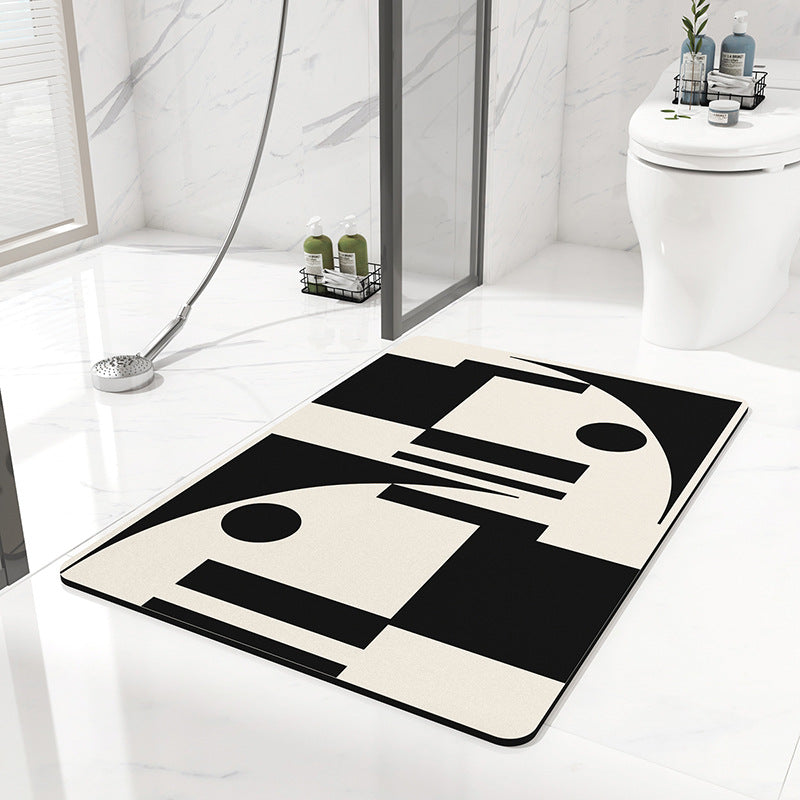 Black and white geometric pattern Quick-Dry Absorbent Non-Slip Bath Rug for Bathroom, Kitchen &amp; Entryway 45x70cm