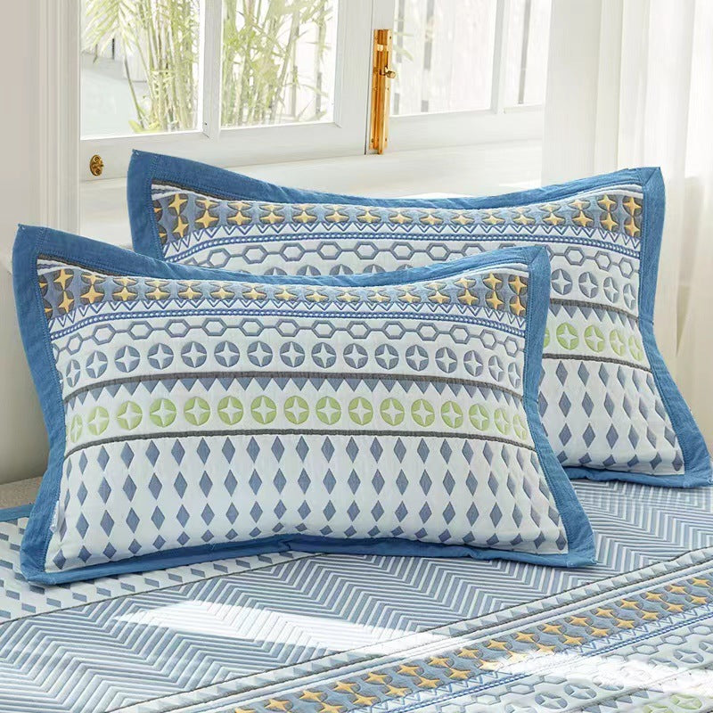 Blue rhombus Soft Cotton Gauze Pillowcase Set - Breathable, Non-slip, Extra Large (Pillow Core Not Included)56x80cm