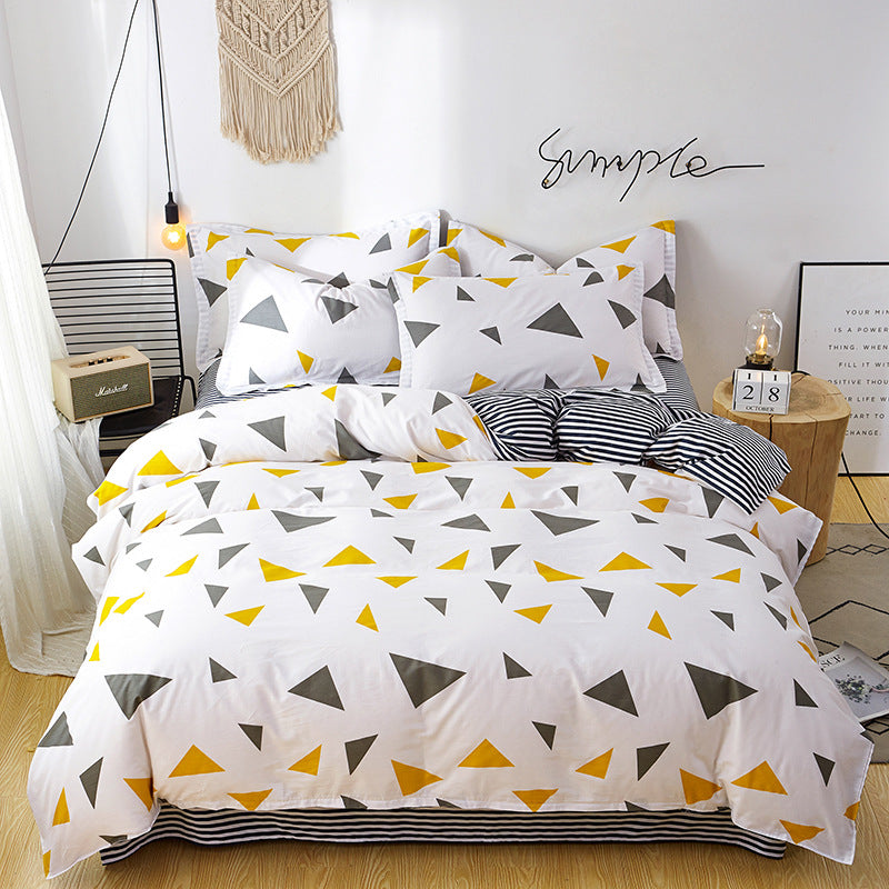 Triangle pattern Duvet Cover - 3 Piece Bedding Set (with Corner Ties)Quilt cover 230cm x 230cm, pillowcase 51 x 92cm