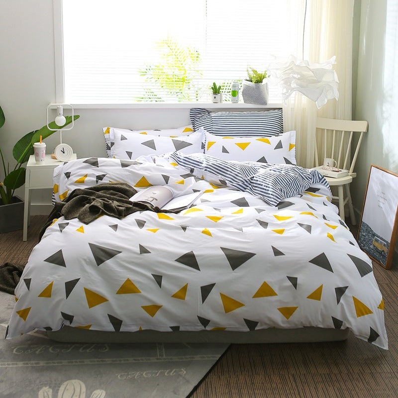 Triangle pattern Duvet Cover - 3 Piece Bedding Set (with Corner Ties)Quilt cover 230cm x 230cm, pillowcase 51 x 92cm