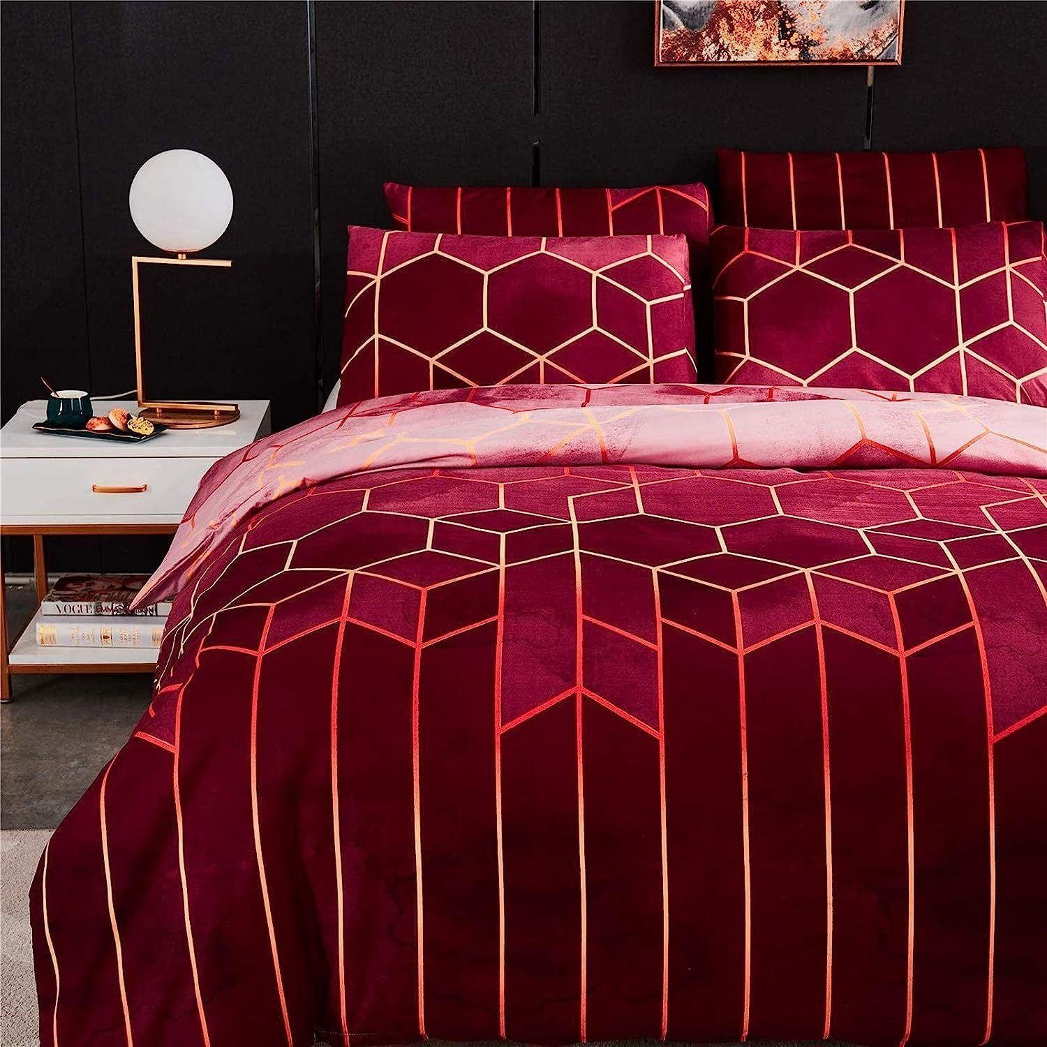 Geometric Print Duvet Cover - 3 Piece Red Ombre Bedding Set Quilt cover 230X265cm-Pillowcase 51X92cm