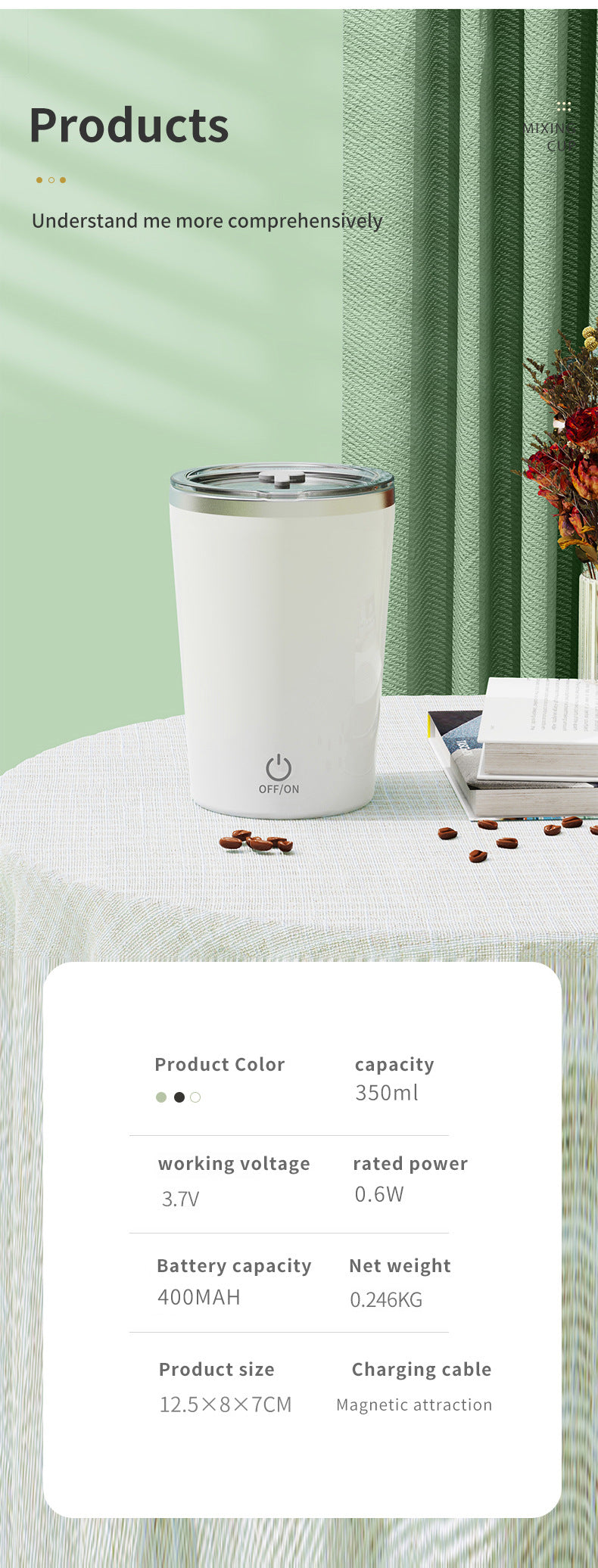 Pink Portable Automatic Mixing Coffee Cup - Stainless Steel Magnetic Stirrer(No handle)