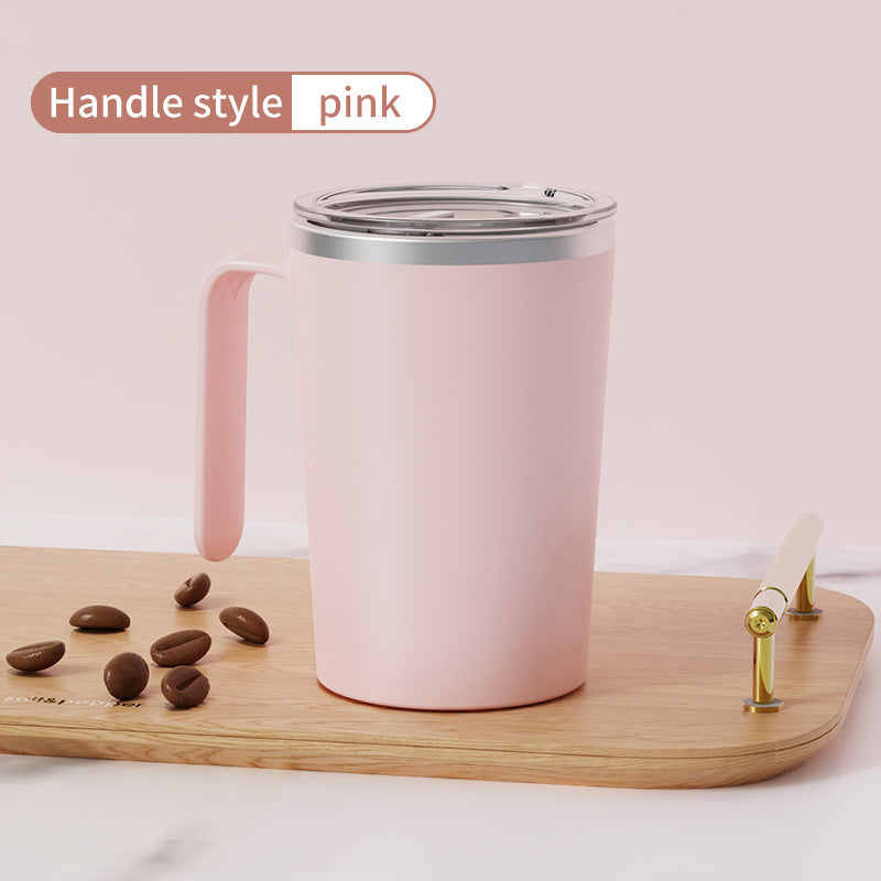 Pink Portable Automatic Mixing Coffee Cup - Stainless Steel Magnetic Stirrer(handle stlye)