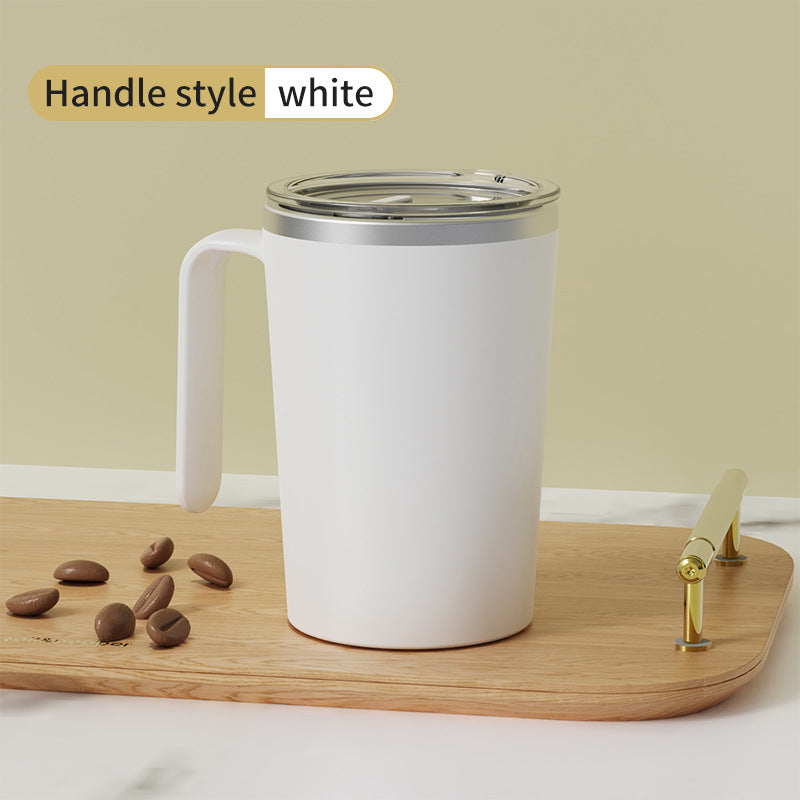 White Portable Automatic Mixing Coffee Cup - Stainless Steel Magnetic Stirrer(handle stlye)