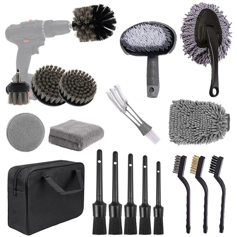 (Drill not included)Car Cleaning Supplies - Complete Auto Detail Brush Set for Interior, Exterior, Wheels &amp; Tires - Power Scrubber Drill Brush Kit Included