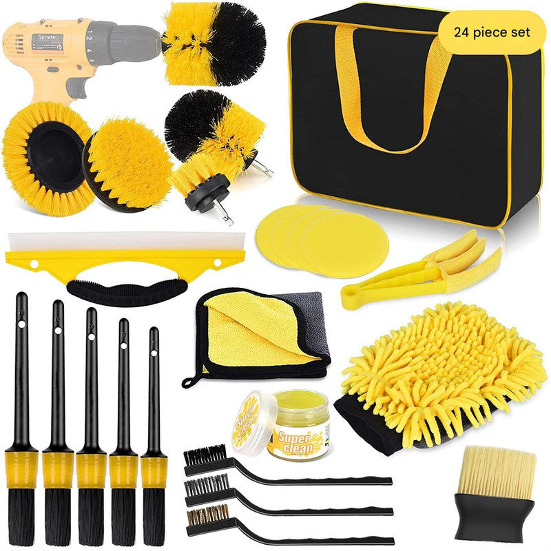 (Drill not included)Car Cleaning Supplies - Complete Auto Detail Brush Set for Interior, Exterior, Wheels &amp; Tires - Power Scrubber Drill Brush Kit Included