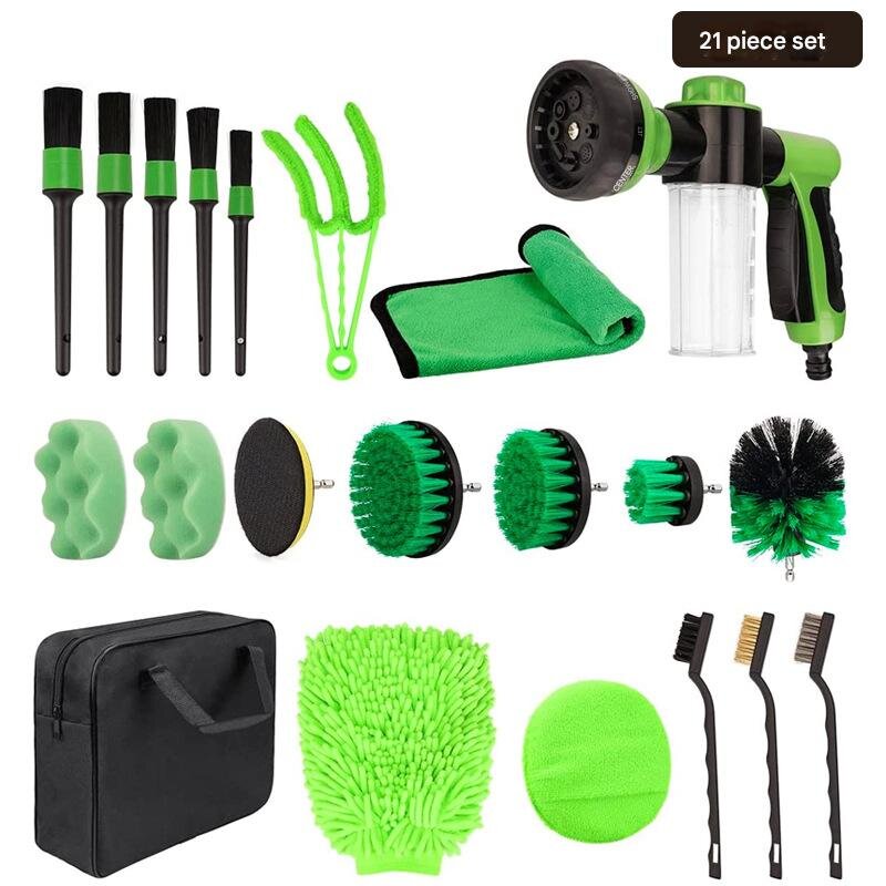(Drill not included)Car Cleaning Supplies - Complete Auto Detail Brush Set for Interior, Exterior, Wheels &amp; Tires - Power Scrubber Drill Brush Kit Included