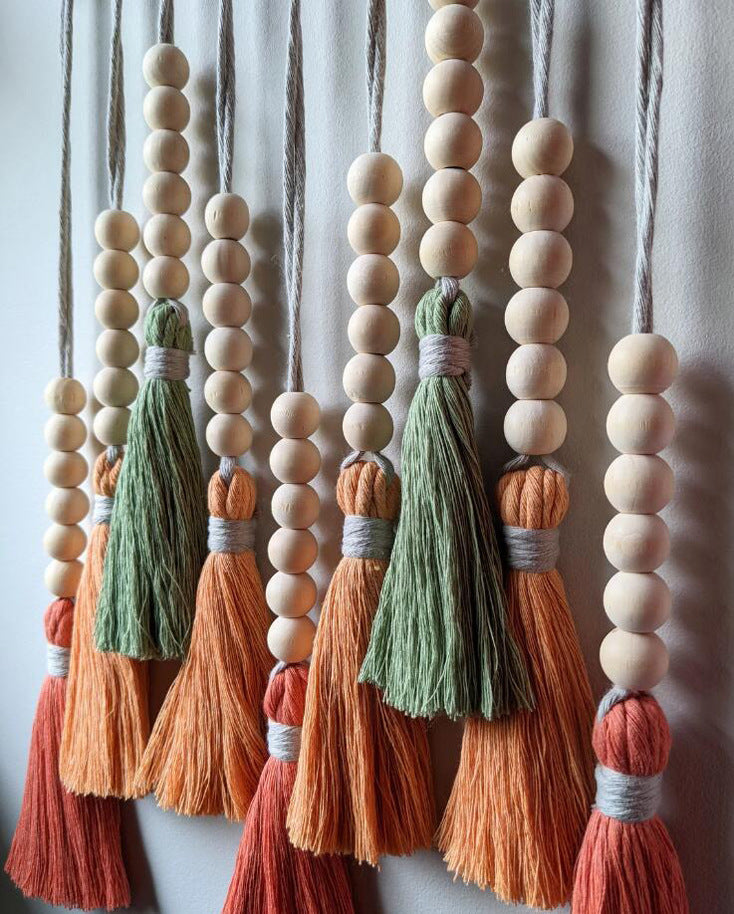 Colorful Tassel Wall Hanging-Wooden Beads Boho Tapestry Home Decor (Daylily red)