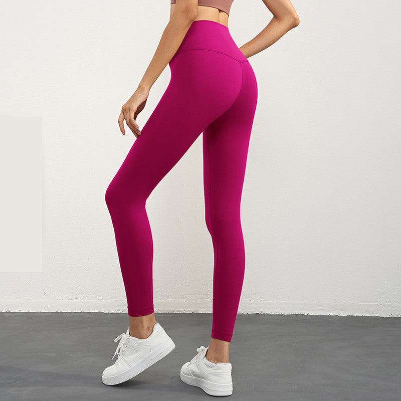 Size M Rose Pink High-Waisted Seamless Yoga Pants for Women - Tummy Control, Butt Lifting &amp; Back Waistband Pocket