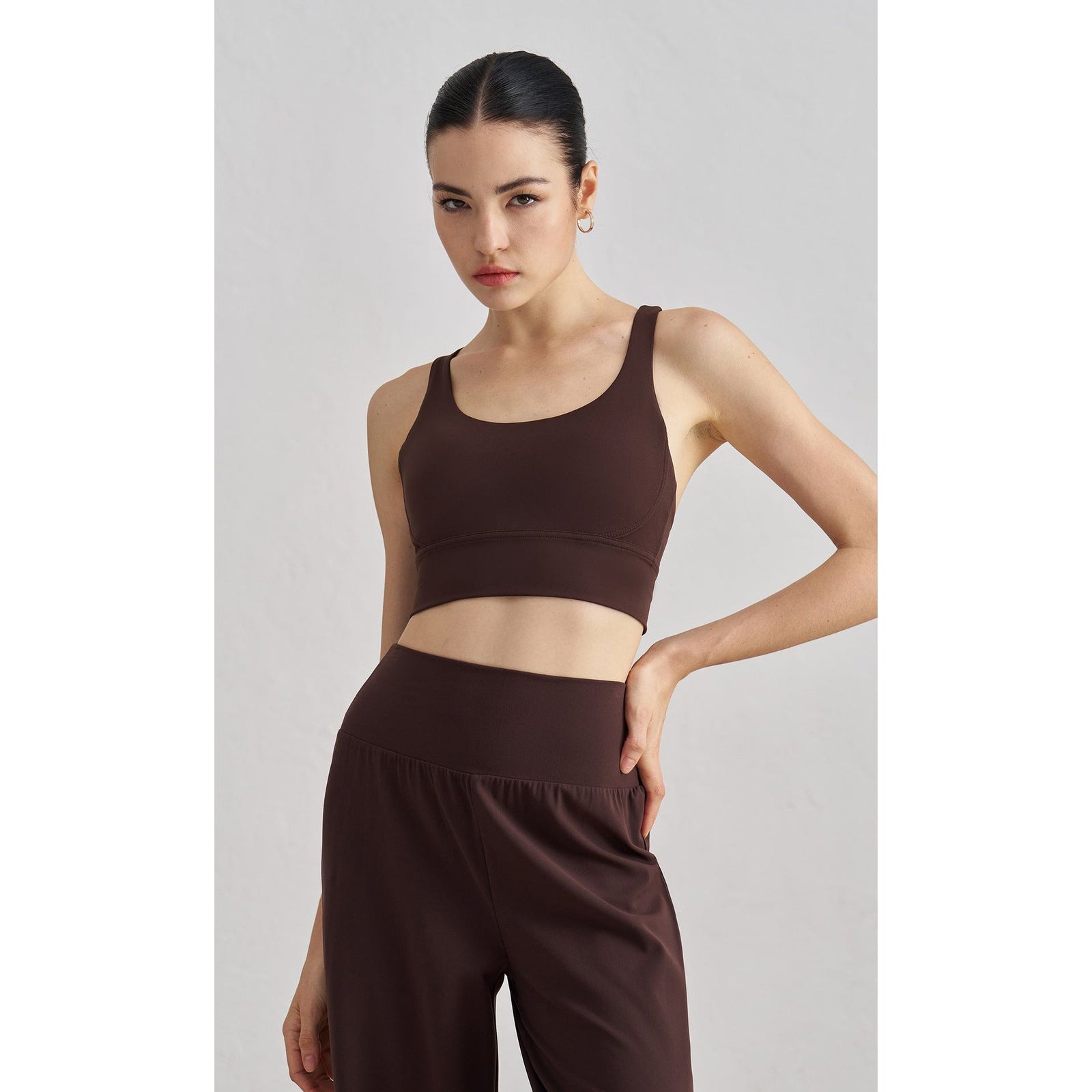 Size S Coffee Cross-Back Yoga Sports Bra for Women – High Support & Shockproof Fitness Bra