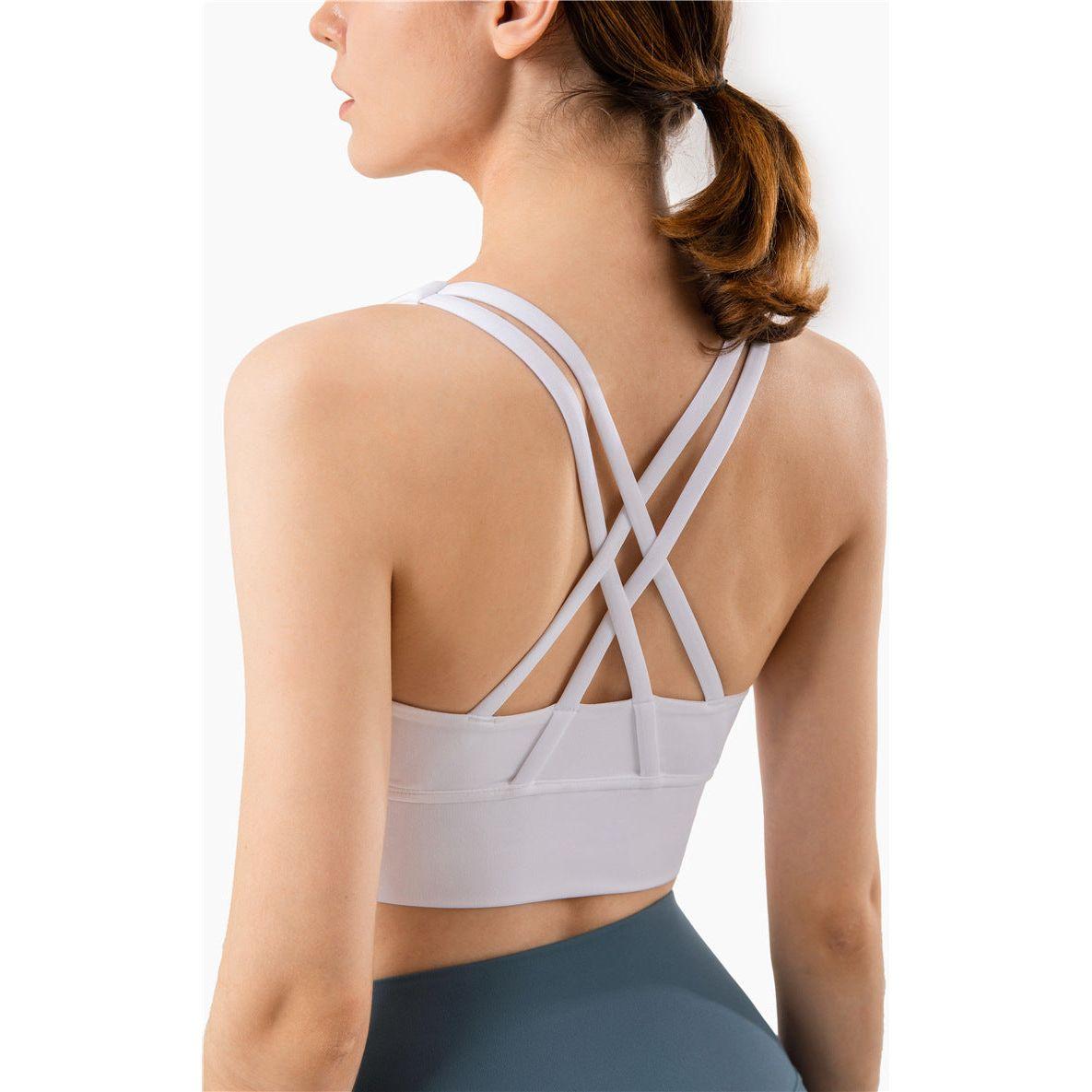 Size M Coffee Cross-Back Yoga Sports Bra for Women - High Support & Shockproof Fitness Bra