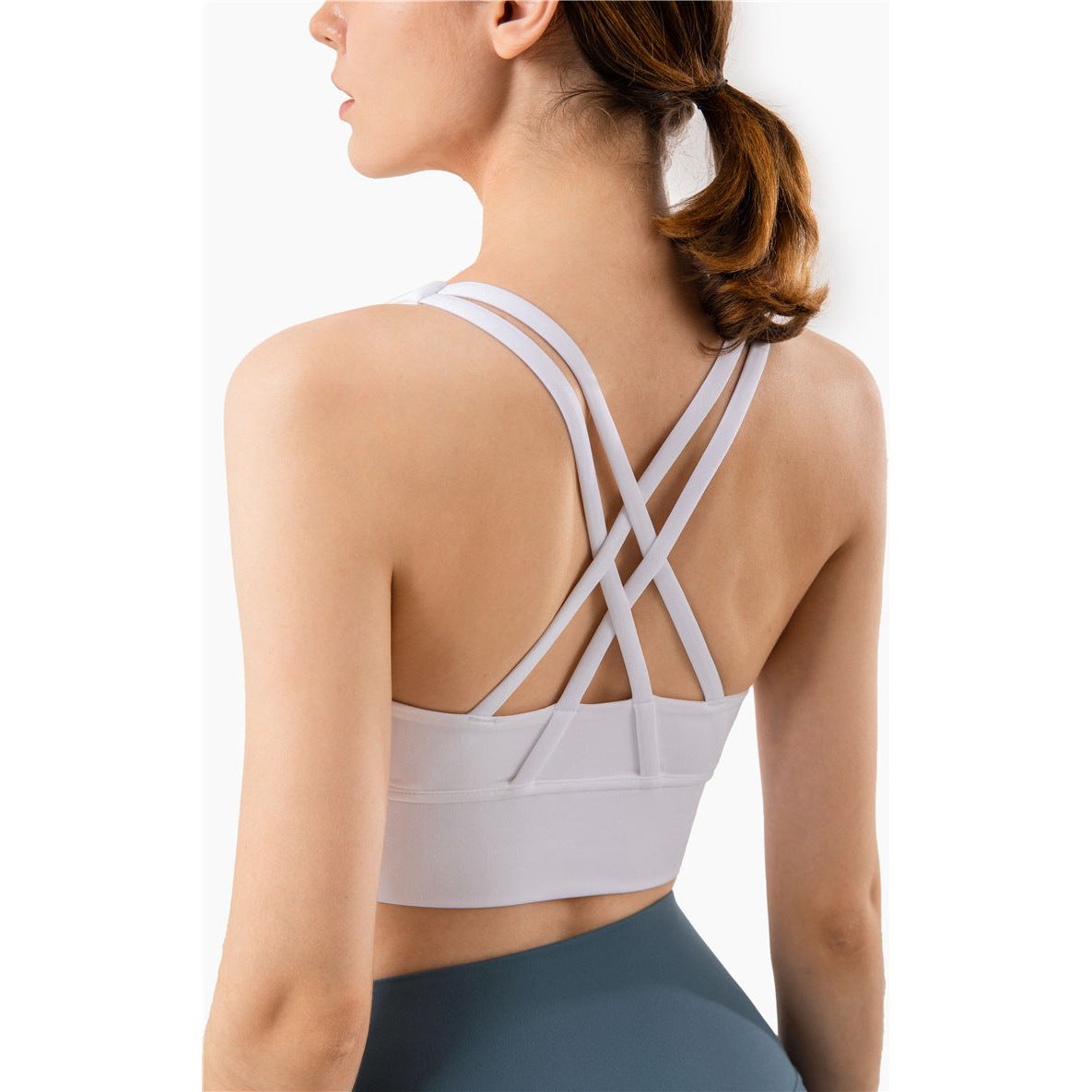 Size L Light Blue Cross-Back Yoga Sports Bra for Women - High Support & Shockproof Fitness Bra