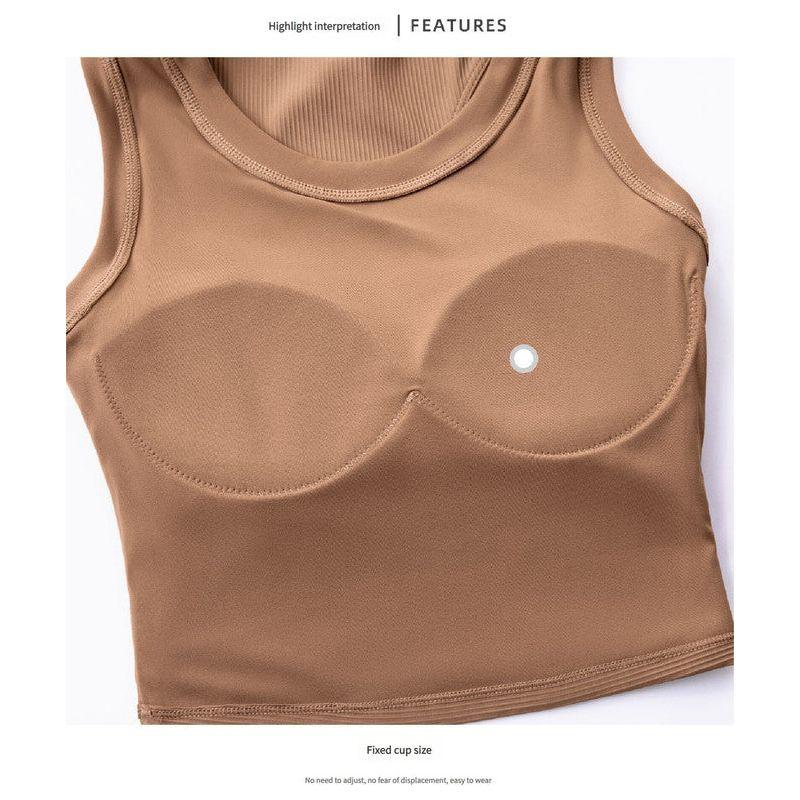 Size 10 Brown Fixed Cup Sports Bra with Cross-Back Design - Seamless Yoga Bra for Women