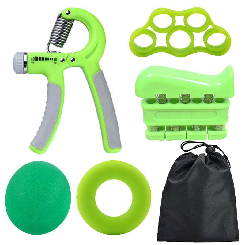 Green 5-Piece Hand Grip Strength Training Set - Adjustable Grip Exerciser, Silicone Grip Rings &amp; Grip Ball
