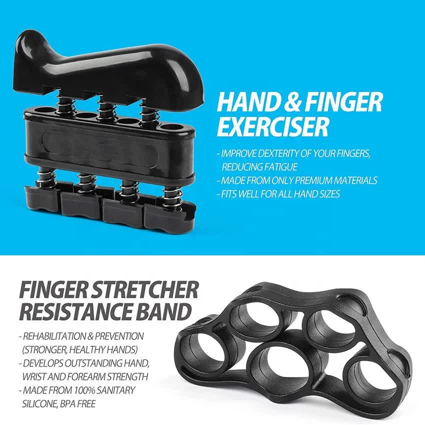 Green 5-Piece Hand Grip Strength Training Set - Adjustable Grip Exerciser, Silicone Grip Rings & Grip Ball