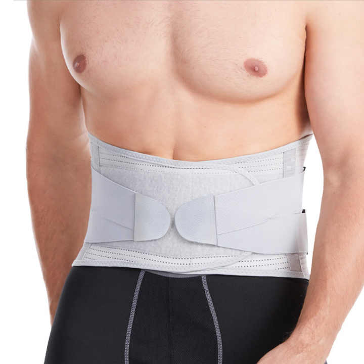 Size L Grey Breathable Waist Support Belt - Adjustable Back Brace for Men and Women, Ideal for Weightlifting, Squats &amp; Back Pain Relief