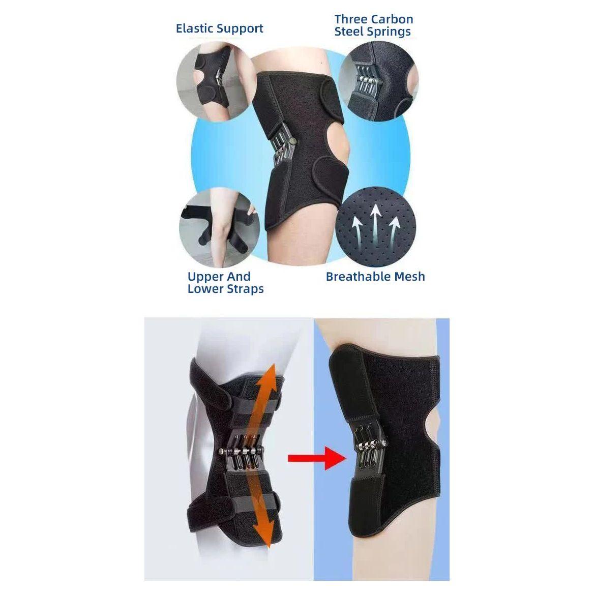 1 Pair Black Adjustable Knee Brace Support with Spring Booster – Patella Stabilizer for Squats, Hiking, and Outdoor Sports