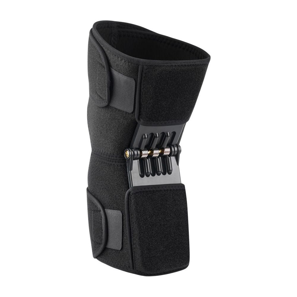 1 Pair Black Adjustable Knee Brace Support with Spring Booster – Patella Stabilizer for Squats, Hiking, and Outdoor Sports