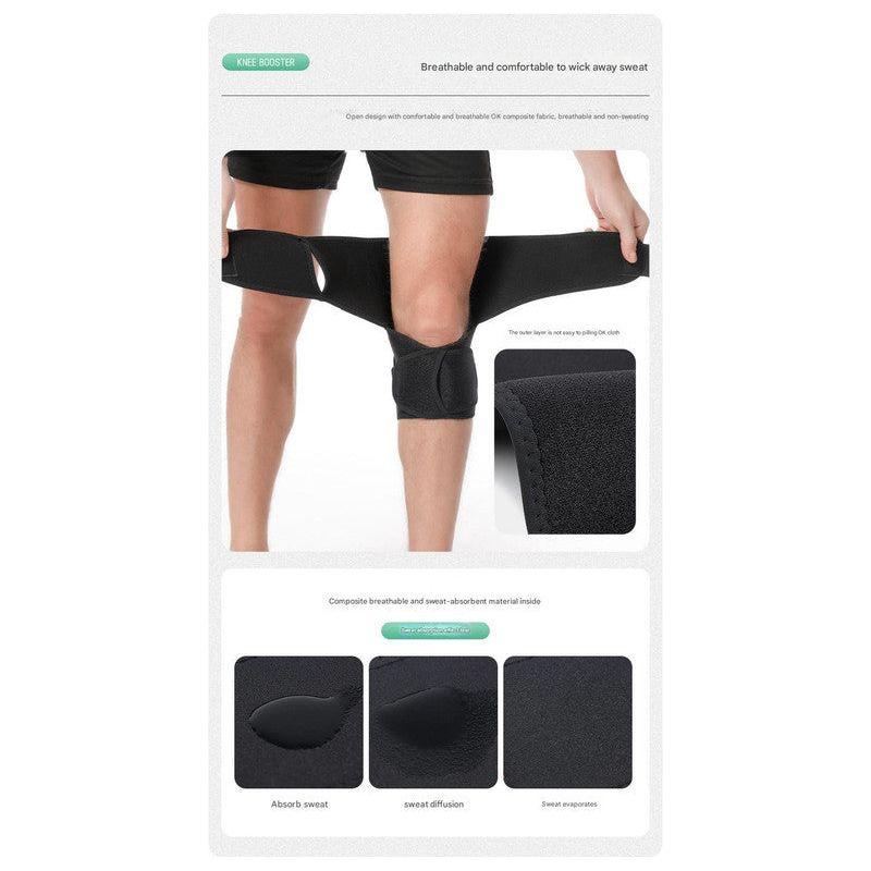 1 Pair Black Adjustable Knee Brace Support with Spring Booster – Patella Stabilizer for Squats, Hiking, and Outdoor Sports